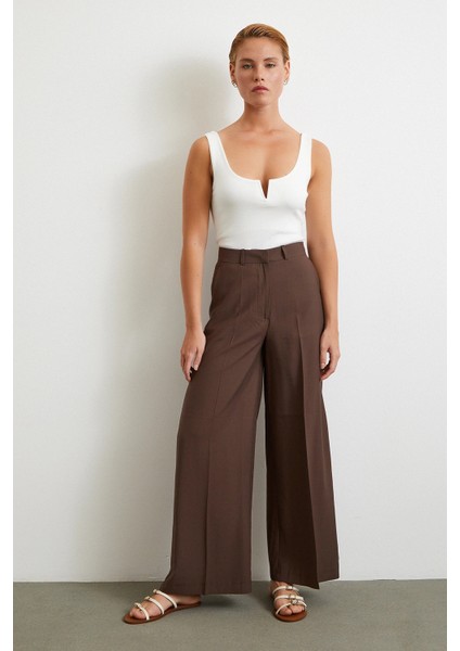 Geniş Paça Palazzo Pantolon Kahve