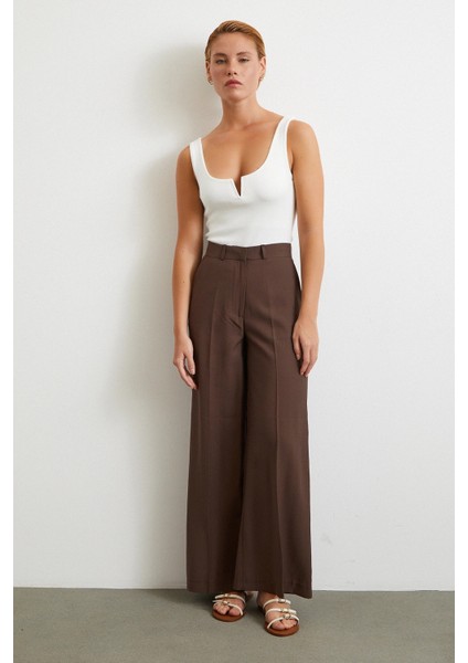 Geniş Paça Palazzo Pantolon Kahve modelleri