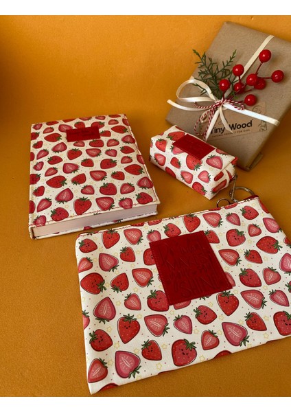 Çilek-Baykuş Desenli Deri Kaplı Defter Seti | 14X20 cm Çizgili Defter fırsatları