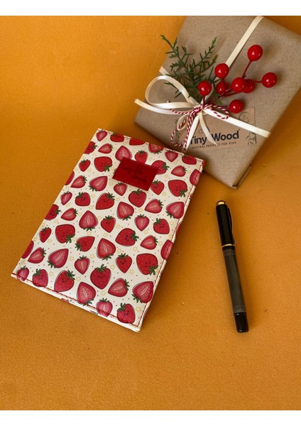 Çilek-Baykuş Desenli Deri Kaplı Defter Seti | 14X20 cm Çizgili Defter indirimleri