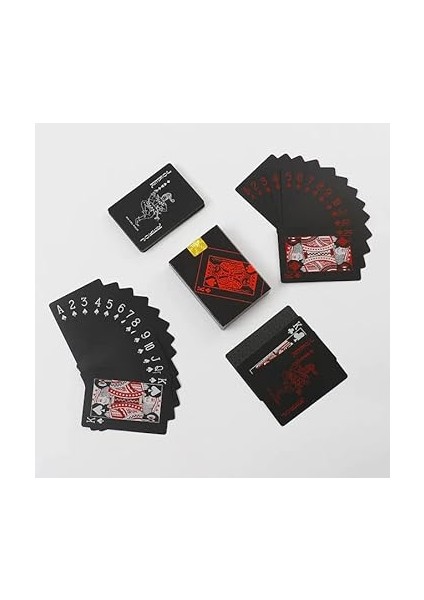 Iskambil Kağıdı Destesi Oyun Kartları Su Geçirmez Pvc Parlak Siyah Deste 8,7cm x 5,7cm 54'lü (Kırmızı) fırsatları