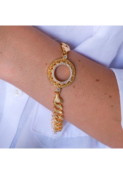 Çeyrek Altın Çerçeve Bileklik Çelik Altın Kaplama İşlemeli Figaro Model BLK-1114 fırsatları