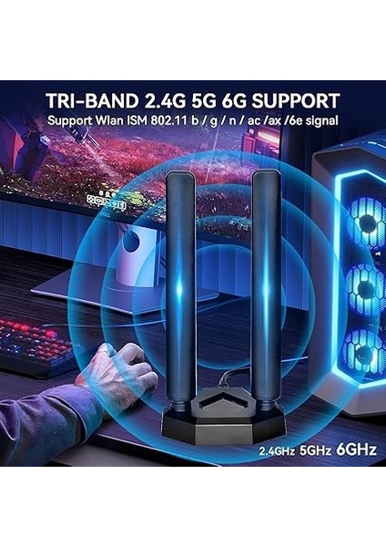 Tri Band Wifi 6e Anten 8dbi 2.4ghz 5.8ghz 6ghz Wlan Anten Manyetik Ayaklı, Rp-Sma Fiş Iç Anten Wlan Kablosuz Yönlendirici Bluetooth Wifi Güvenlik Kamerası ile Uyumlu modelleri