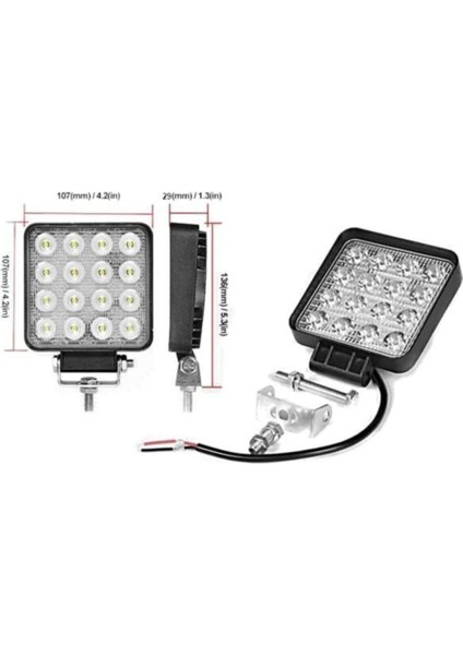 Road Beyaz Işık Sis Farı Lambası 16 LED Kare 12-24V 48 Watt