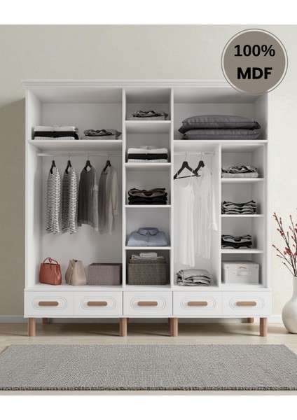 Perry 5 Kapaklı Aynalı Çekmeceli Mdf Gardırop modelleri