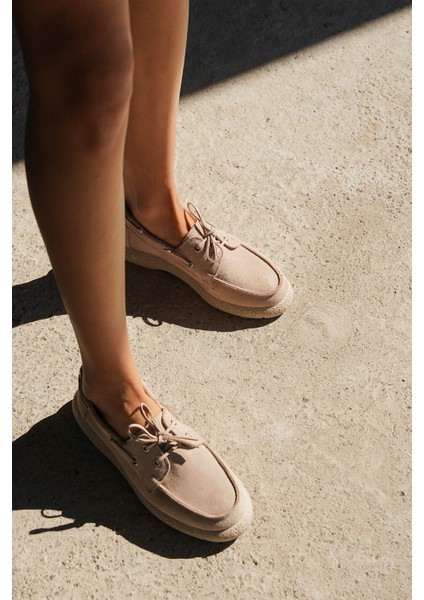 Kadın Hakiki Deri Bağlamalı Loafer Günlük Ayakkabı Enita Bej Süet fiyatları