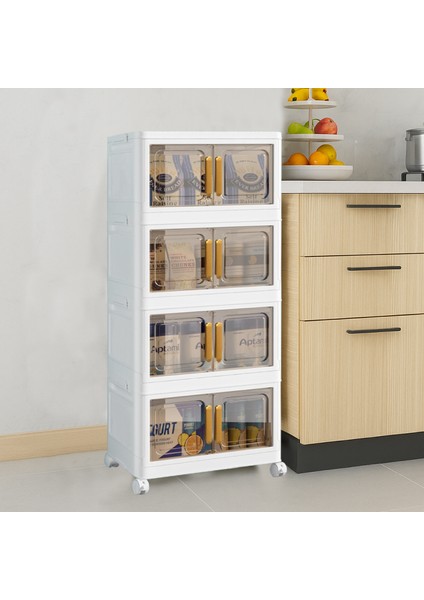 4'lü Portatif Çok Amaçlı Tekerlekli Modüler Katlanabilir Dolap Banyo Mutfak Organizer Saklama Kutusu