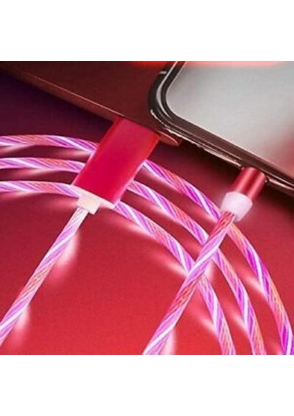 Manyetik Data ve Hızlı Şarj Kablosu LED Işıklı Micro USB Pembe