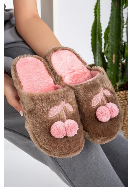 Kadın Ev Terliği Kirazlı Ev Terliği Kışlık Terlik Misafir Terliği Tüylü Terlik