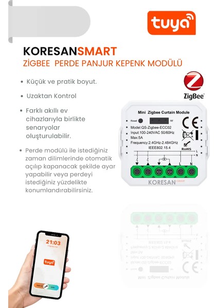 Zigbee Tuya Uyumlu Perde Panjur Kepenk Modülü
