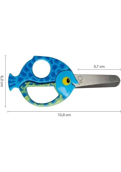 Çocuk Hayvan Makası Balık Motifli Sağ ve Sol Elini Kullananlar Için, Mavi, Uzunluk 13 cm fiyatları