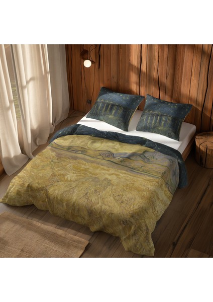 Starry Night Over The Rhône & Wheat Field With Reaper And Sun Nevresim Takımı - 200 cm x 220 cm