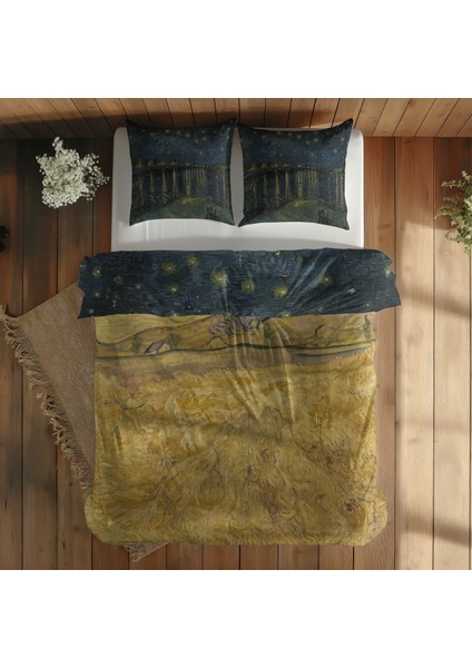 Starry Night Over The Rhône & Wheat Field With Reaper And Sun Nevresim Takımı - 200 cm x 220 cm indirimleri