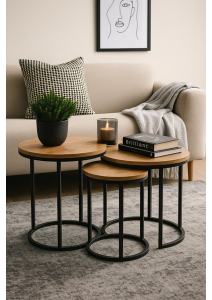 C Zigon Sehpa Atlantik Çam Metal Siyah Elektrostatik Boya Suntalem