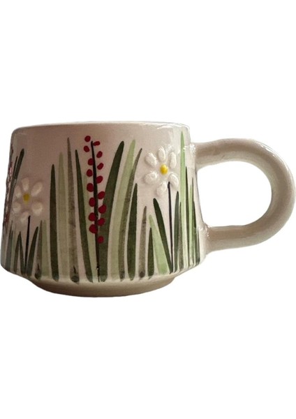 Yapımı Seramik Mug Kupa, 200 Ml, Özel Kabartmalı, Iznik Sanatının Muhteşem Örneği, Evinize Sanat Katın (Beyaz )