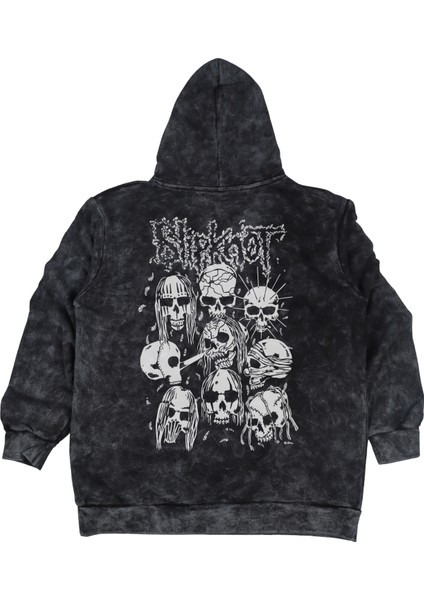 Unisex Slipknot Sırt Baskılı Kapüşonlu Yıkamalı Sweatshirt, Oversize Rock Band Baskı Vintage Hoodie modelleri