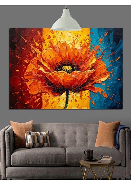 Kırmızı Gelincik Çiçeği Parlak Dekoratif Kanvas - Mdf Ahşap Tablo