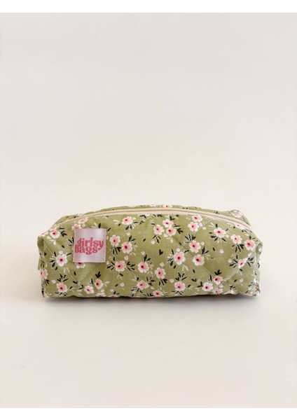 Tek Gözlü Kalemlik Yıkanabilir Fermuarlı Okul Kalem Kutusu 21X10X7 Ölçüler Yeşil Çiçekli fiyatları