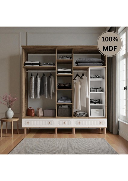 Sally 5 Kapaklı Aynalı Çekmeceli Mdf Gardırop modelleri