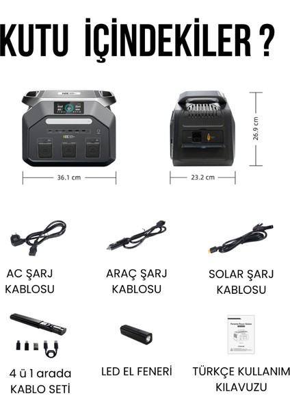 1024WH | 3600W Max. Lifepo4 Taşınabilir Güç Kaynağı Özel Aplikasyon Dahili Fener ve Kablo Seti +4000 Üstü Döngü %99.99 Bms Çoklu Çıkış | P1800 fırsatları
