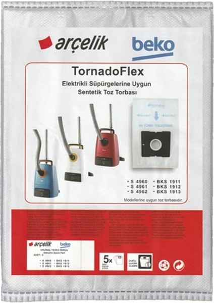 - Arçelik S 4961 Elektrikli Süpürge Uyumlu Sentetik Toz Torbası
