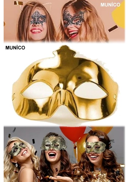 18 Adet Set, Hafif ve Şık Parti ve Karnaval Için Ideal Altın Metalize Maske Klasik Form Sexy Fantezi