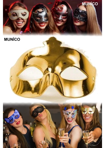 18 Adet Set, Hafif ve Şık Parti ve Karnaval Için Ideal Altın Metalize Maske Klasik Form Sexy Fantezi fırsatları