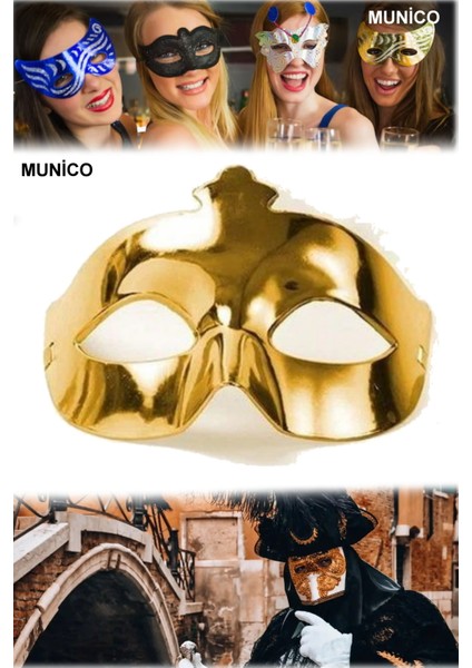 18 Adet Set, Hafif ve Şık Parti ve Karnaval Için Ideal Altın Metalize Maske Klasik Form Sexy Fantezi