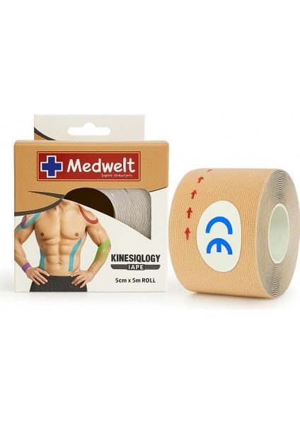 Kinezyoloji Bandı Ağrı Bandı 5cm x 5m – Suya Dayanıklı, Hipoalerjenik, Ten Rengi