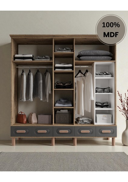 Otto 5 Kapaklı Aynalı Çekmeceli Mdf Gardırop modelleri
