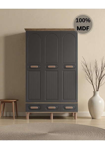 Perry 3 Kapaklı Mdf Çekmeceli Gardırop