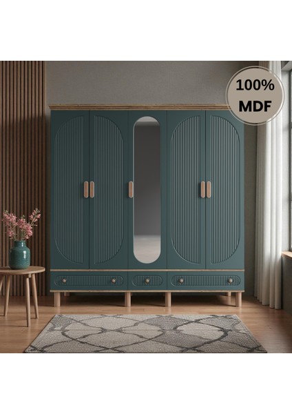Sally 5 Kapaklı Aynalı Çekmeceli Mdf Gardırop