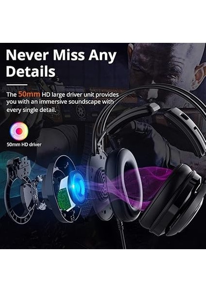 Glary 7.1 Mikrofonlu Rgb Oyuncu Kulaklığı, Siyah fırsatları