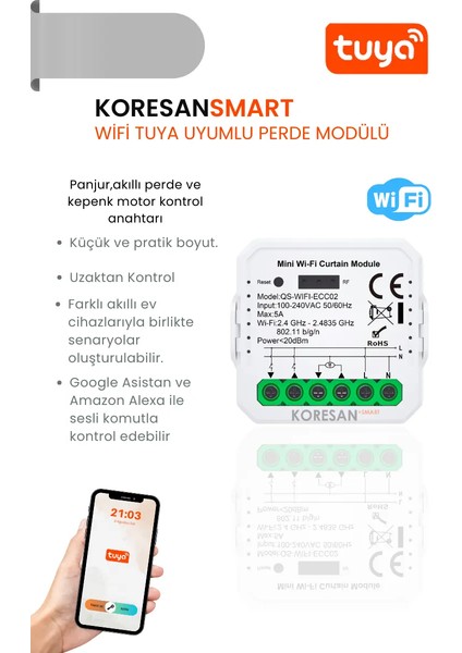 Wifi Tuya Uyumlu Perde Panjur Kepenk Modülü