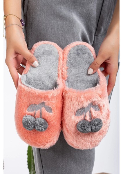 Kadın Ev Terliği Kirazlı Ev Terliği Kışlık Terlik Misafir Terliği Tüylü Terlik