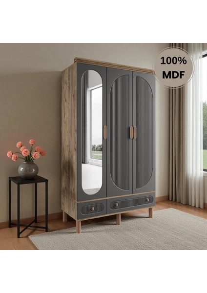 Sally 3 Kapaklı Aynalı Çekmeceli Mdf Gardırop fiyatları