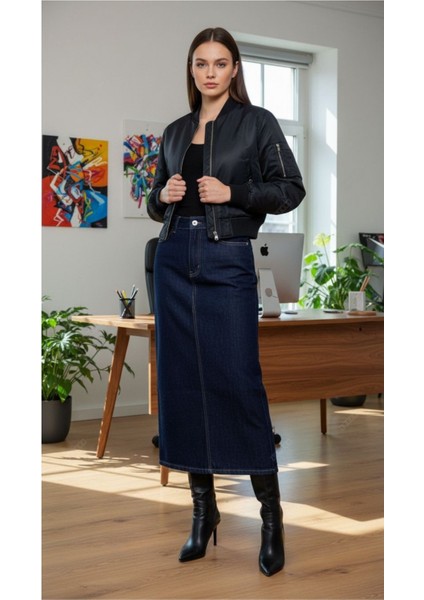 Pamuklu Koyu Yıkamalı Denim Etek