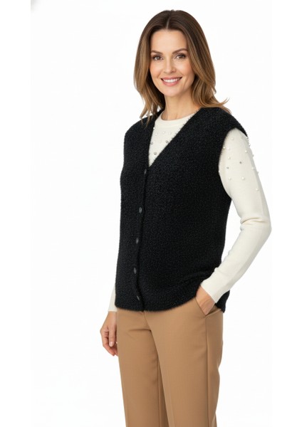 Kadın Kışlık Anne Yelek Simli Yumuşak Pamuklu Triko Örme Model Önden Düğmeli Cepli Rahat fiyatları