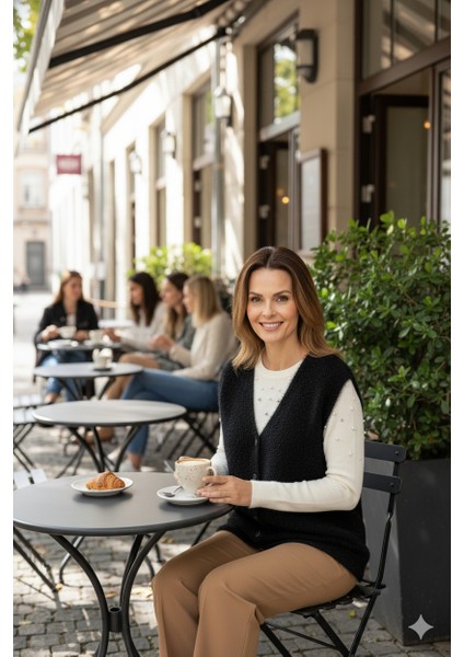 Kadın Kışlık Anne Yelek Simli Yumuşak Pamuklu Triko Örme Model Önden Düğmeli Cepli Rahat fırsatları