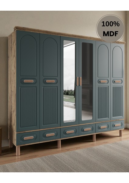 Perry 6 Kapaklı Aynalı Çekmeceli Mdf Gardırop fiyatları
