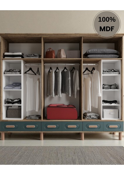 Perry 6 Kapaklı Aynalı Çekmeceli Mdf Gardırop modelleri