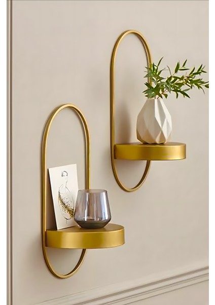 Gold 2 Adet Yeni Dekor Duvar Rafı - Modern Dekoratif - Chakra Konsept - Duvar Rafı
