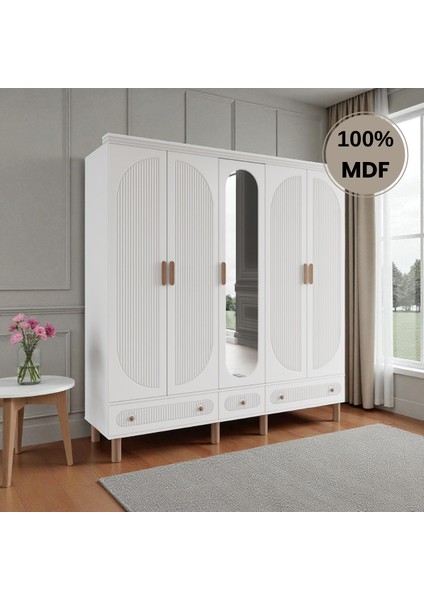 Sally 5 Kapaklı Aynalı Çekmeceli Mdf Gardırop fiyatları