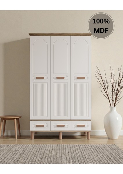 Perry 3 Kapaklı Mdf Çekmeceli Gardırop
