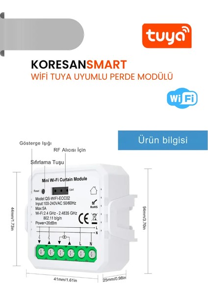 Wifi Tuya Uyumlu Perde Panjur Kepenk Modülü