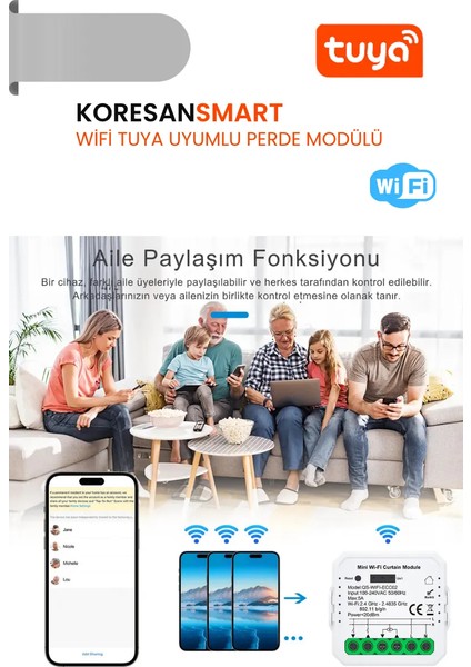 Wifi Tuya Uyumlu Perde Panjur Kepenk Modülü