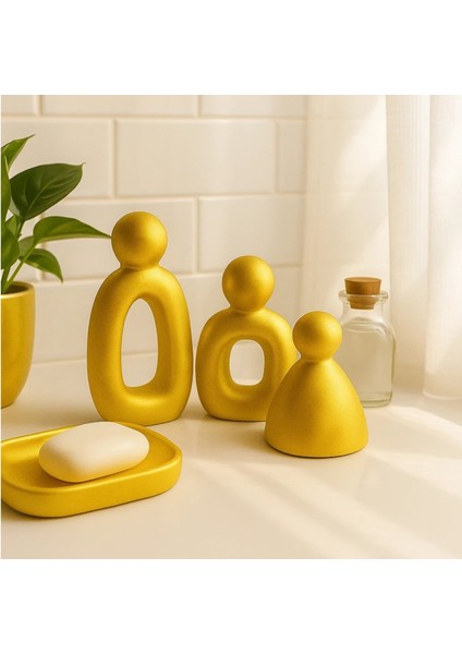 3’lü Gold Set Soyut Aile Figürü – Modern Dekoratif Heykel