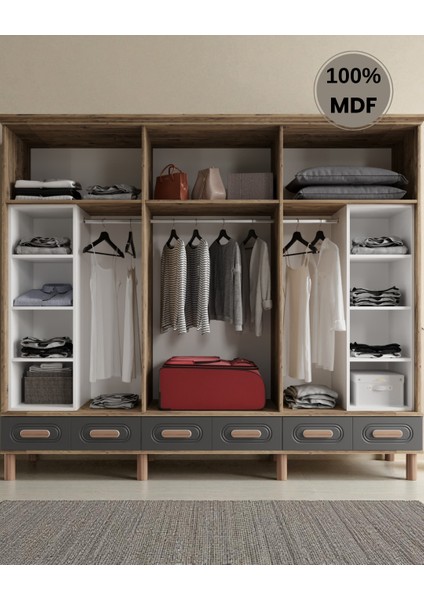 Perry 6 Kapaklı Aynalı Çekmeceli Mdf Gardırop modelleri