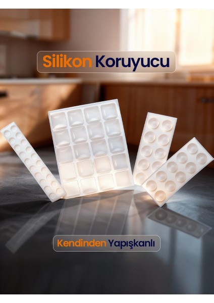 60 Adet Şeffaf Silikon Tampon Ped Seti 3 Boy Kendinden Yapışkanlı Çarpma Önleyici Sessiz Duvar Kapak Koruma