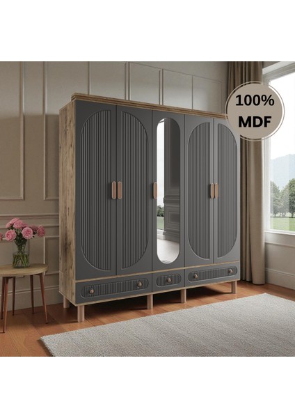 Sally 5 Kapaklı Aynalı Çekmeceli Mdf Gardırop fiyatları